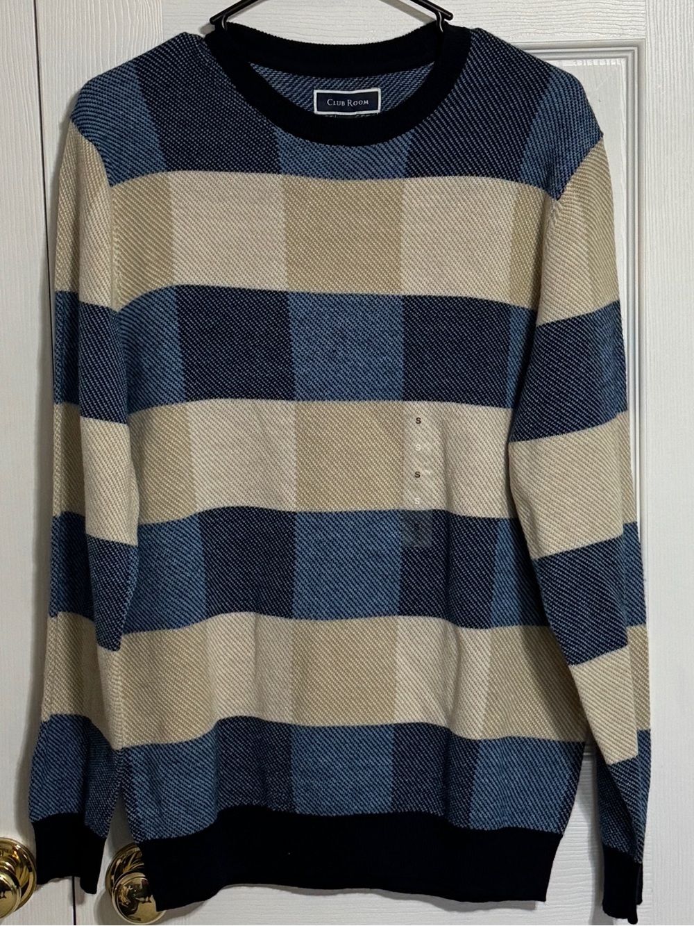 Club Room Men's Blue & Cream Wide-Stripe Crewneck Sweater